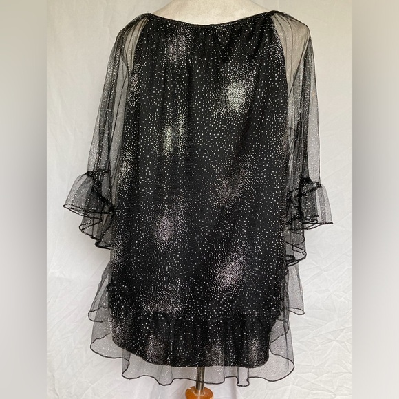 Siren Lily mesh construction sparkly black and silver women’s blouse - Picture 2 of 7